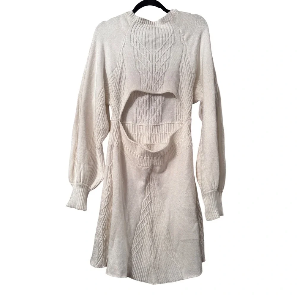 Free People Emmaline Knit‎ Sweater Mini Dress L  Cable Knit Cutout Back Coquette